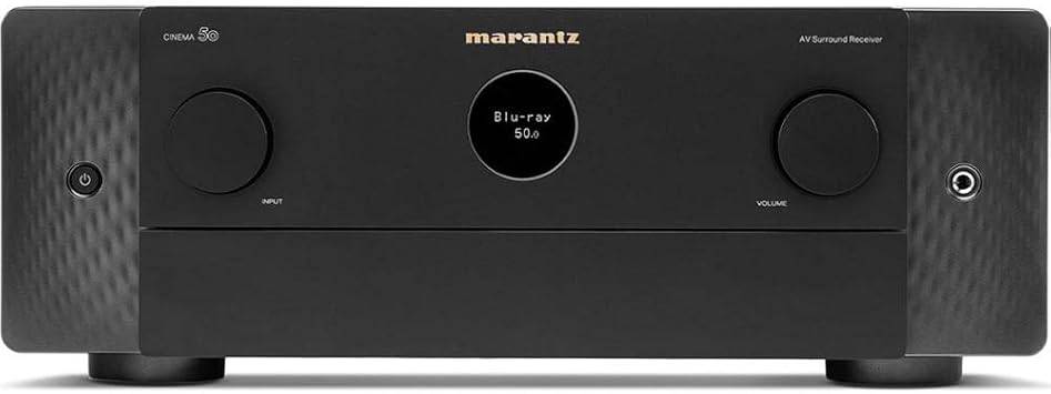 Marantz Cinema 50 Dolby Atmos DTS:X 9.4-channel black AV receiver with 120V power for home theater audio.