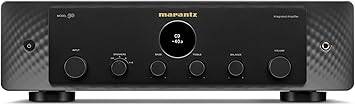 Marantz Model 50 pure analog stereo integrated amplifier in black, displaying knobs and input ports on the front panel.
