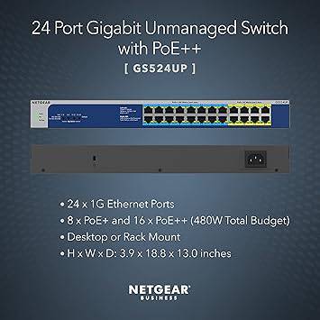 NETGEAR 24-Port Gigabit Ethernet Unmanaged Ultra60 PoE++ Switch (GS524UP)