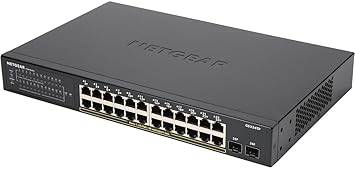 Beaver Computer Netgear 26-Port Gigabit Ethernet Smart Managed PoE Switch with 24 PoE+ ports and 2 SFP ports, desktop or rackmount.