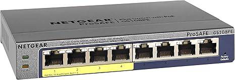 NETGEAR 8-Port PoE Gigabit Ethernet Plus Switch GS108PEv3 with managed setup, 4 PoE ports at 53W, desktop or wall mount options