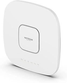 NETGEAR WAX630E Cloud Managed Wireless Access Point with WiFi 6E, tri-band AXE7800, mesh, MU-MIMO, and remote management features.