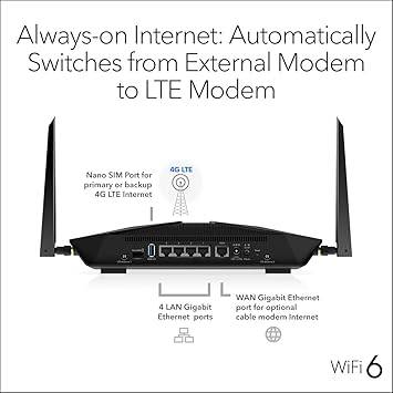 NETGEAR LAX20-100NAS Nighthawk LTE WiFi 6 Router