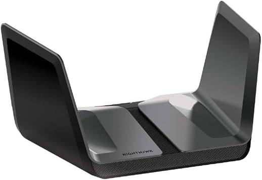 Netgear Nighthawk AX8 AX6000 WiFi Router with 8 streams, dual-band, 6 Ethernet ports, Wi-Fi 6, and multi-gig internet support.