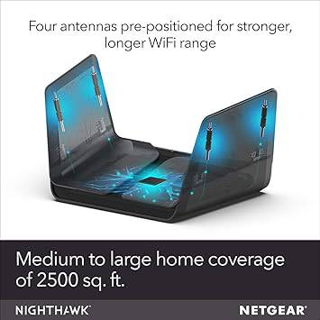 NETGEAR Nighthawk AX8 AX6000 WiFi Router - 8-Stream, Dual Band, 6 Ethernet Ports, Wi-Fi 6, 1024 QAM, 160MHz Channel Support, Multi-Gig Internet Ready - RAX80-100NAS