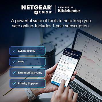 NETGEAR Orbi Tri-Band WiFi 6 Mesh Network System with router and satellite extender, high-speed coverage for large homes.