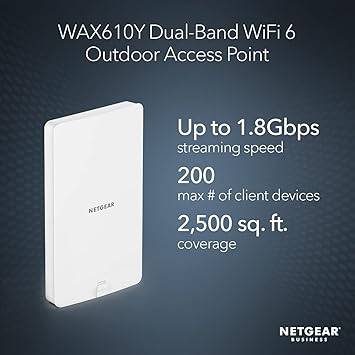 NETGEAR Wireless Outdoor Access Point (WAX610Y) - WiFi 6 Dual-Band AX1800 Speed | Up to 200 Devices | 1x2.5G Ethernet Port | IP55 Weatherproof | 802.11ax | Insight Remote Management | PoE+ Powered - WAX610Y