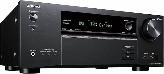 Onkyo TX-NR6100 7.2 channel 8K smart AV receiver with THX certification and Sonos compatibility, designed for 4K gaming.