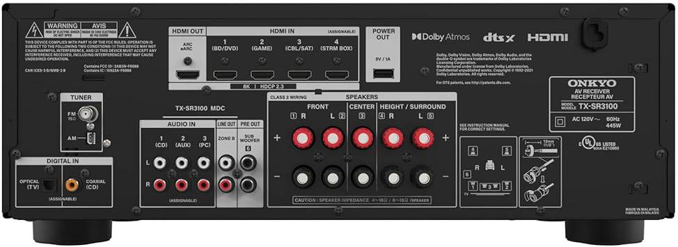 Onkyo TX-SR3100 5.2-Channel AV Receiver - Dolby Atmos, Dolby Height Virtualizer, Dolby Vision and More -  TX-SR3100