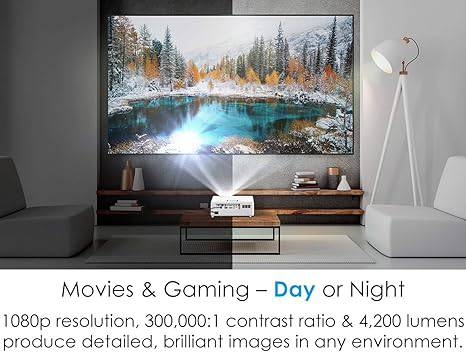 Optoma GT1090HDR short throw laser home theater projector with 4K HDR, 4,200 lumens, lamp-free operation, and 30,000-hour longevity