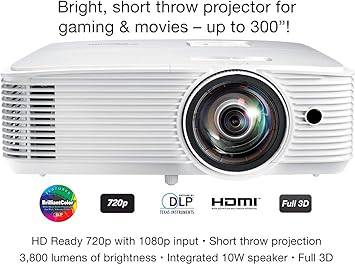Optoma GT780 Short Throw Projector for Gaming & Movies | HD Ready 720p + 1080p Support | Bright 3800 Lumens for Lights-on Viewing | 3D-Compatible | Speaker Built in - GT780