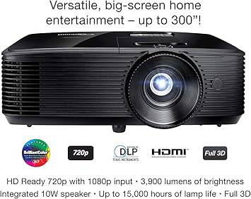 Optoma H190X Affordable Home & Outdoor Movie Projector, HD Ready 720p + 1080p Support, 3D-Compatible, Speaker Built in - H190X - E9PX7D701EZ2