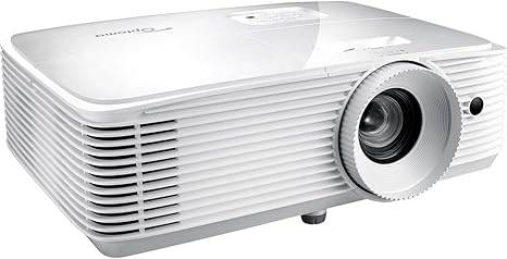 Optoma HD39HDR home theater projector with 4000 lumens, 4K input, 120Hz refresh rate, and easy setup in a modern living room setting.