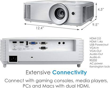 Optoma HD39HDR High Brightness HDR Home Theater Projector | 120Hz Refresh Rate | 4000 lumens | Fast 8.4ms Response time with 120Hz | Easy Setup with 1.3X Zoom | 4K Input | Quiet Operation 26dB