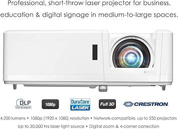 Optoma ZH406ST Short Throw Full HD Professional Laser Projector | DuraCore Laser Technology | High Bright 4200 lumens | 4K HDR Input | Four Corner Image Adjustment | Network Compatible - ZH406ST