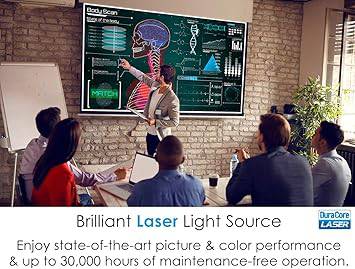 Optoma ZH406ST short throw full HD laser projector with 4200 lumens, 4K HDR input, four corner adjustment, and network compatibility.