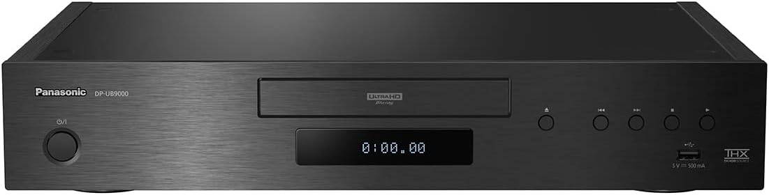 Panasonic Reference-Class 4K Blu-ray Player in black with HDR10+, Dolby Vision, THX certification, and 4K streaming capabilities.