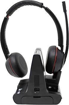 Plantronics SAVI 8200 Series W8220-M wireless DECT headset system for Skype for Business, with over-ear design and microphone.