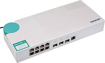 QNAP QSW-308-1C 10GbE switch with 3-port 10G SFP+ and 8-port Gigabit unmanaged switch, featuring combo ports for versatile networking.