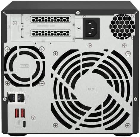 QNAP TS-473A-8G SAN/NAS storage system in black with multiple drive bays and front panel display.