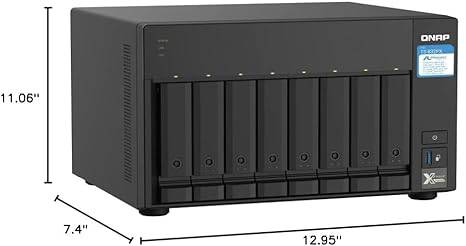 QNAP TS-832PX-4G 8-bay high-capacity NAS with 10GbE SFP+ ports and 2.5GbE network connectivity, black metal enclosure.