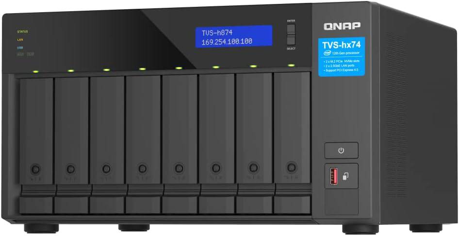 QNAP TVS-h874X-i9-64G-US 8-bay desktop NAS with 12th Gen Intel Core, 64GB RAM, 10GbE, 2.5GbE, PCIe Gen 4, diskless