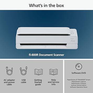 Beaver Computer RICOH fi-800R compact color duplex document scanner with dual auto document feeders and sleek design.