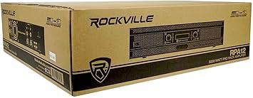 Rockville RPA12 5000W peak power amplifier with 2 channels and Rockville RCSS1425 speaker cable, copper conductors, for pro DJ use.