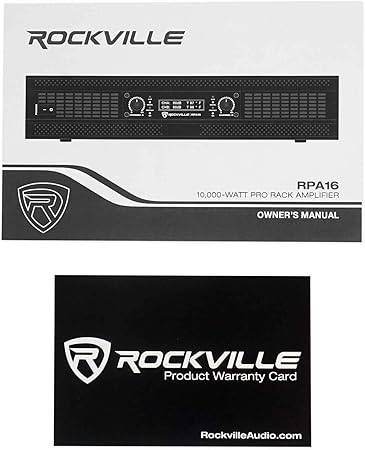 Rockville RPA16 10,000 Watt 2-channel power amplifier with SpeakOn cables, black metal casing, and control knobs.