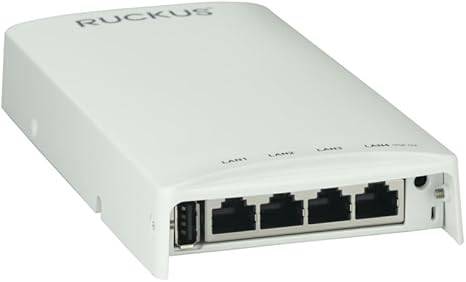 White Ruckus Networks H550 Series Wi-Fi 6 wall-mounted indoor access point with sleek design and multiple antenna ports.