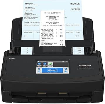Beaver Computer ScanSnap iX1600 Receipt Edition color duplex document scanner for Mac and PC, black, with invoice and receipt scanning features.