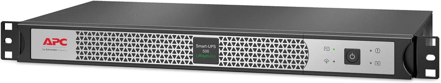 Schneider Electric APC Smart-UPS Li-Ion 500VA Uninterruptible Power Supply with short depth, black unit, front view