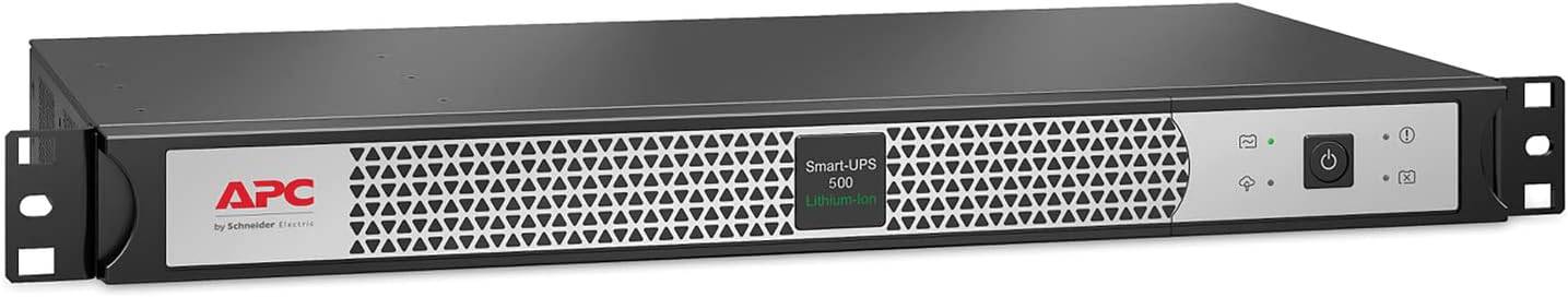 Schneider Electric APC Smart-UPS Li-Ion 500VA Uninterruptible Power Supply with short depth, black unit, front view