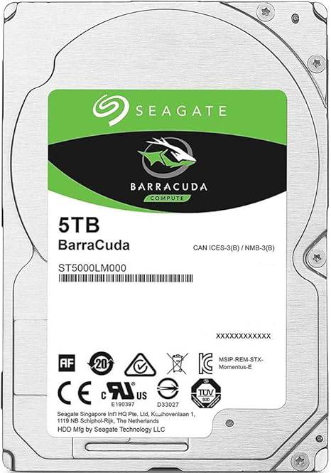 Seagate BarraCuda 5TB internal 2.5-inch SATA HDD with 5400 RPM and 128MB cache for desktop computers