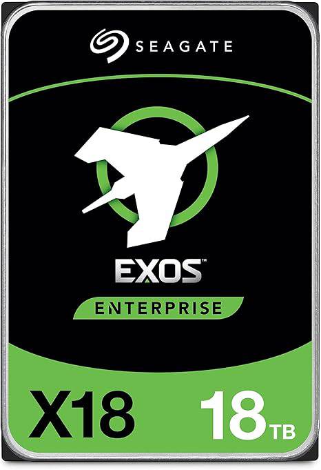 Seagate Exos X18 18TB enterprise 3.5-inch HDD with SATA 6Gb/s, 7200 RPM, and advanced caching for high-performance storage.