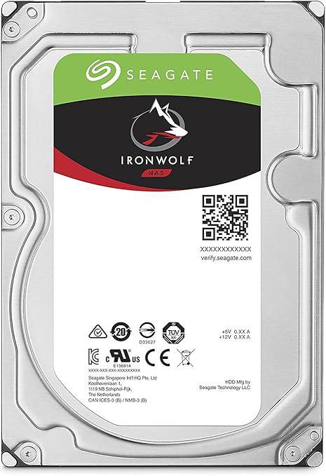 Seagate IronWolf 6TB NAS internal hard drive with 3.5-inch SATA, 5600 RPM, 256MB cache for RAID network storage.