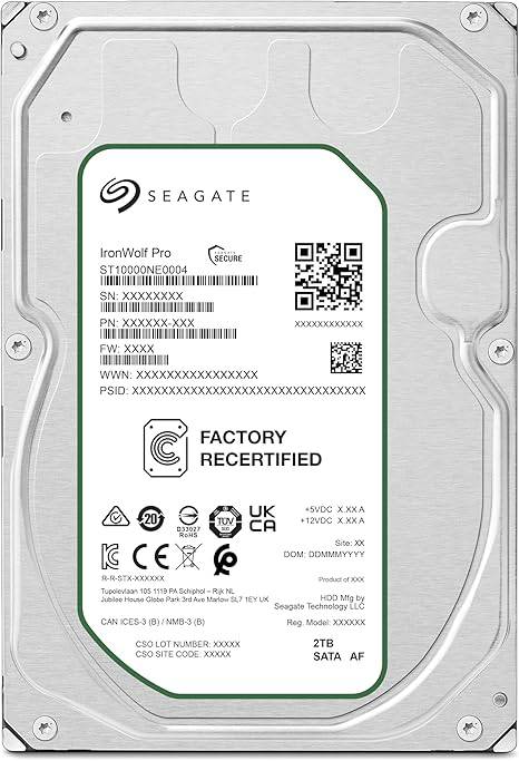 Seagate IronWolf Pro 10TB NAS internal hard drive, 3.5-inch SATA, 7200 RPM, 256MB cache for RAID storage and data recovery.