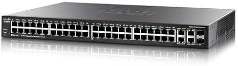 Cisco SG300-52P 52-port Gigabit PoE managed switch with multiple Ethernet ports and LED indicators for network management.