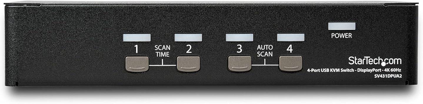 StarTech.com 4 Port DisplayPort KVM Switch - 4K 60Hz - Single Display - Dual Port UHD DP 1.2 USB KVM Switch with Integrated USB 2.0 Hub & Audio - Dell, HP, Apple, Lenovo - TAA Compliant (SV431DPUA2)