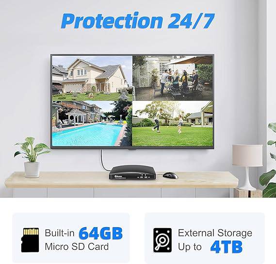 Swann Home DVR Security Camera System with 64GB HDD, 4 Channel 4 Camera, 1080p Full HD Video, Indoor or Outdoor Wired Surveillance CCTV, Heat Motion Detection, 4685 - SWDVK-446854MQB