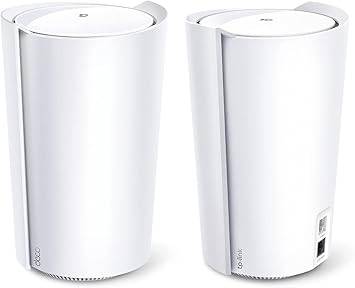 TP-Link Deco AX6600 Tri-Band WiFi 6 Mesh System with smart antennas, 2-pack for up to 6,000 sq ft, replaces routers and extenders.