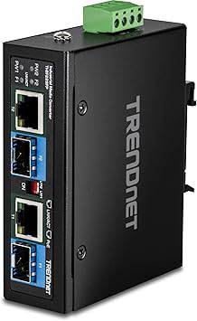 TRENDnet 2-Port Industrial SFP to Gigabit PoE++ Media Converter, TI-BF22SFP, IP30 Metal Housing, Power Supply (Model TI-S15052) Sold Separately, Black - TI-BF22SFP