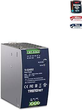 TRENDnet 240W 52V DC, 4.61A AC to DC DIN-Rail Industrial Power Supply, Built-in Power Factor Controller Function, Extreme Operating Temperature Range -25° – 70° C (-13° – 158° F), Silver, TI-S24052