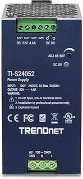 TRENDnet 240W 52V DC, 4.61A AC to DC DIN-Rail Industrial Power Supply, Built-in Power Factor Controller Function, Extreme Operating Temperature Range -25° – 70° C (-13° – 158° F), Silver, TI-S24052