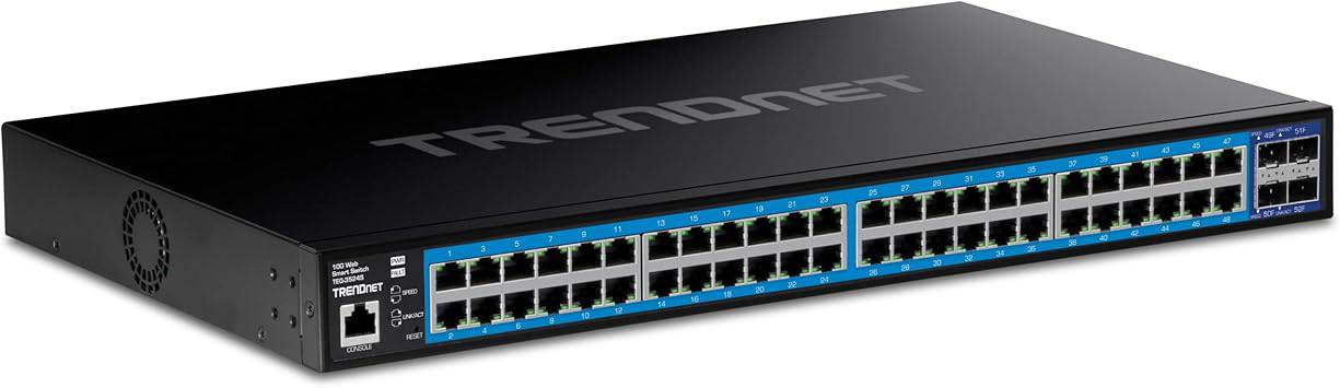 BEAVER Computer Trendnet 52-port Gigabit Web Smart Switch with 10G SFP+ ports, black Ethernet network switch with lifetime protection.