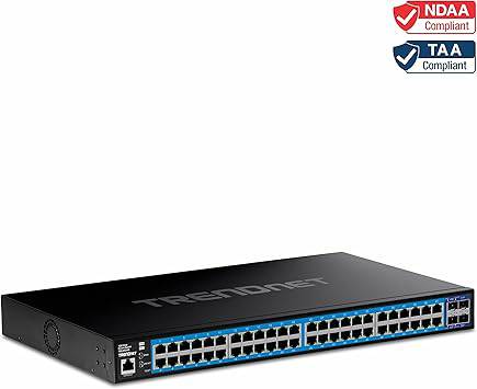 TRENDnet 52-Port Gigabit Web Smart Switch with 10G SFP+ Ports, TEG-3524S, 48 x Gigabit Ports, 4 x 10 SFP+ Ports, Network Ethernet Switch, Lifetime Protection, Black