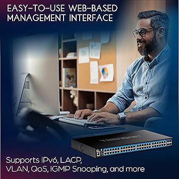 TRENDnet 52-Port Gigabit Web Smart Switch with 10G SFP+ Ports, TEG-3524S, 48 x Gigabit Ports, 4 x 10 SFP+ Ports, Network Ethernet Switch, Lifetime Protection, Black