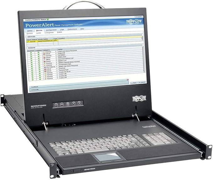 Beaver Computer Tripp Lite B021-000-19-HD2 19-inch LCD rack console with DVI and VGA ports for KVM switch, 1080p display, rack-mountable
