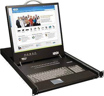 Beaver Computer Tripp Lite 16-Port Rackmount KVM Switch with 19-inch LCD, touchpad, keyboard, and steel enclosure.