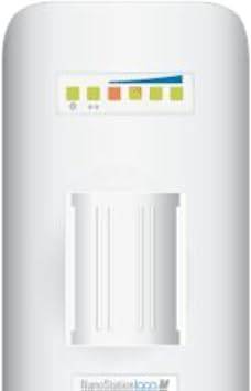 Ubiquiti Networks NanoLocom2 MIMO CPE AirMax device on a white background with product label and antennas visible